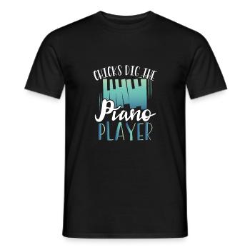 Chicks stand on the piano player - Men's T-Shirt - black - Front - AI Model Male 178 light (178cm)