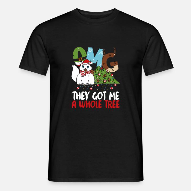 Katze Mit Weihnachtsbaum - Männer T-Shirt - Schwarz