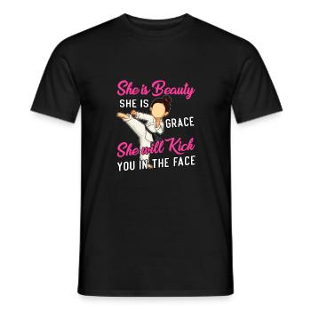 Elle est beauté, elle est grâce, elle donnera des coups de pied - T-shirt homme - noir - Devant - AI Model Male 178 light (178cm)