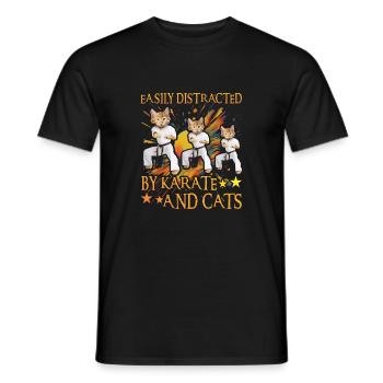 Facilement distrait par le karaté et les chats - T-shirt homme - noir - Devant - AI Model Male 178 light (178cm)