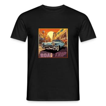 Road Trip,Car,America,Catoon Look - Men's T-Shirt - black - Front - AI Model Male 178 light (178cm)
