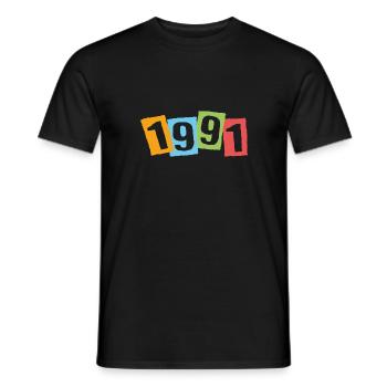 Né en 1991 – Anniversaire avec de grands numéros colorés - T-shirt homme - noir - Devant - AI Model Male 178 light (178cm)