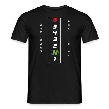 Motorcycle gear shift 1N23456 - ONE DOWN REST UP - Men's T-Shirt - black - Front - AI Model Male 178 light (178cm)