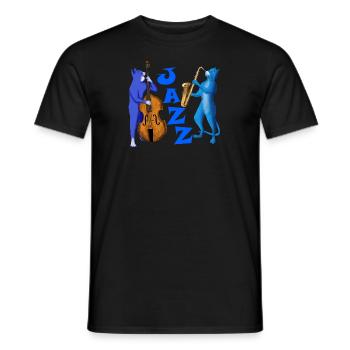 JAZZ CATS - CATS PLAYING SAXOPHONE AND DOUBLE BASS - Men's T-Shirt - black - Front - AI Model Male 178 light (178cm)