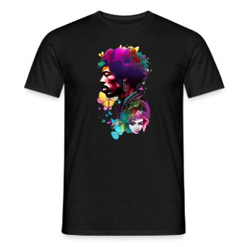 Jimi - Psychedelic Illustration with Girlfriend - Männer T-Shirt - Schwarz - Vorne - AI Model Male 178 light (178cm)