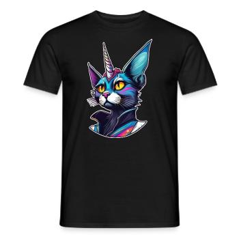 Psychedelisches Motiv Einhorn Katze - Männer T-Shirt - Schwarz - Vorne - AI Model Male 178 light (178cm)