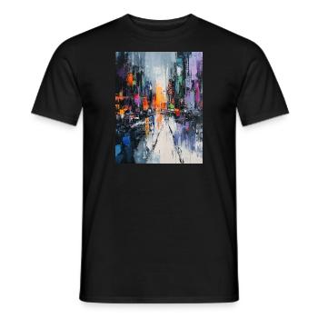 Abstract colorful city in the rain - Men's T-Shirt - black - Front - AI Model Male 178 light (178cm)