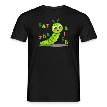 Chenille mignonne - mangez les riches - T-shirt homme - noir - Devant - AI Model Male 178 light (178cm)