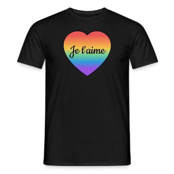 Je Taime I love you French Rainbow Heart - Men's T-Shirt - black - Front - AI Model Male 178 light (178cm)