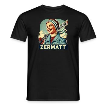 Vintage Zermatt Skiing Retro Winter Sports Design - Men's T-Shirt - black - Front - AI Model Male 178 light (178cm)