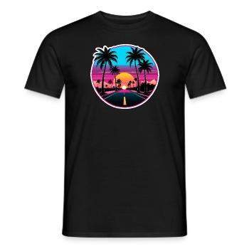 Palm tree road at sunset. - Men's T-Shirt - black - Front - AI Model Male 178 light (178cm)