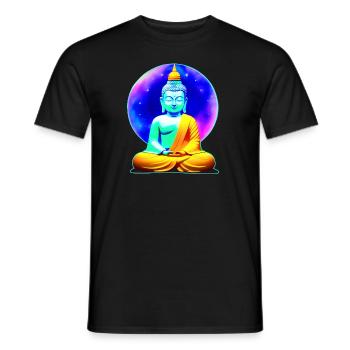 Colorful Buddha in Yoga Position Background Univers - Men's T-Shirt - black - Front - AI Model Male 178 light (178cm)