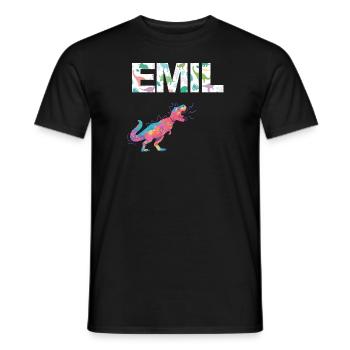 EMIL - Beautiful boy name with dinosaur - Men's T-Shirt - black - Front - AI Model Male 178 light (178cm)