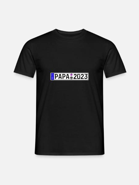Papa 2023 Vater werden Nummernschild - Männer T-Shirt - Schwarz