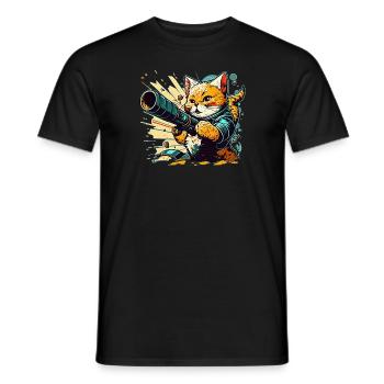 Cat and bazooka - Men's T-Shirt - black - Front - AI Model Male 178 light (178cm)
