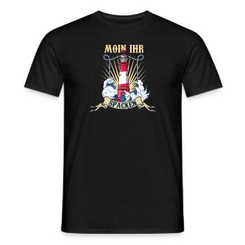 Leuchtturm Wellen Meer Moin ihr Spacken - Männer T-Shirt - Schwarz - Vorne - AI Model Male 178 light (178cm)