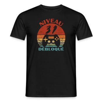 niveau 31 débloqué - anniversaire - T-shirt homme - noir - Devant - AI Model Male 178 light (178cm)
