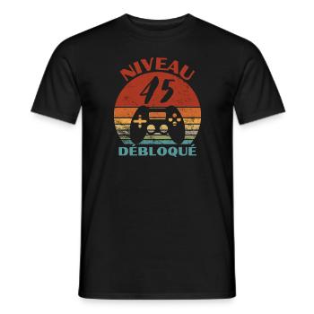 niveau 45 débloqué - anniversaire - T-shirt homme - noir - Devant - AI Model Male 178 light (178cm)