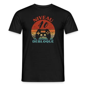 niveau 40 débloqué - anniversaire - T-shirt homme - noir - Devant - AI Model Male 178 light (178cm)