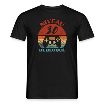 niveau 30 débloqué - anniversaire - T-shirt homme - noir - Devant - AI Model Male 178 light (178cm)