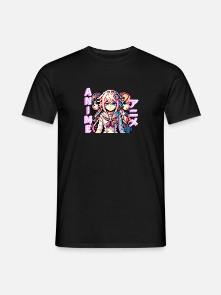 Anime pixelart girls - Men's T-Shirt - black