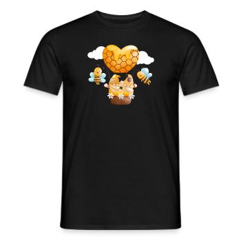 Gnomies with bees in honey balloon clouds - Men's T-Shirt - black - Front - AI Model Male 178 light (178cm)