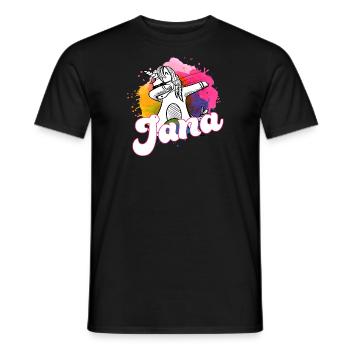JANA - Beautiful name with dabbing unicorn - Men's T-Shirt - black - Front - AI Model Male 178 light (178cm)