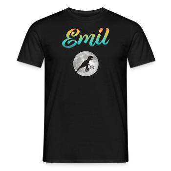 EMIL - Beautiful boy name with dinosaur - Men's T-Shirt - black - Front - AI Model Male 178 light (178cm)