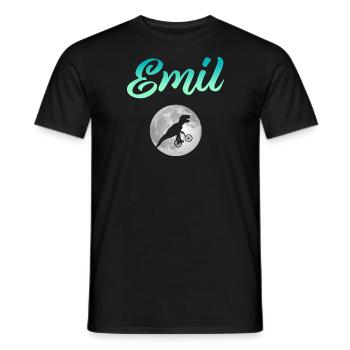 EMIL - Beautiful boy name with dinosaur - Men's T-Shirt - black - Front - AI Model Male 178 light (178cm)