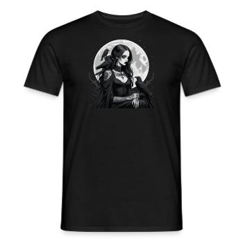 Gothic-Frau mit schwarzen Raben über dem Mond - Männer T-Shirt - Schwarz - Vorne - AI Model Male 178 light (178cm)