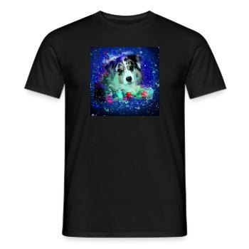 australian stepherd, dog, painting, border colli - Men's T-Shirt - black - Front - AI Model Male 178 light (178cm)
