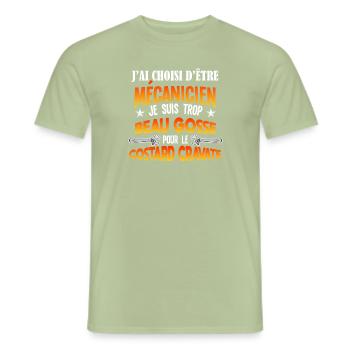 J'ai choisi d'être mécanicien. Humour garagiste - T-shirt homme - vert sauge - Devant - AI Model Male 178 light (178cm)