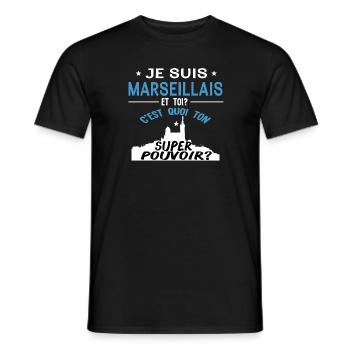 Je suis marseillais, et toi?C'est quoi ton pouvoir - T-shirt homme - noir - Devant - AI Model Male 178 light (178cm)