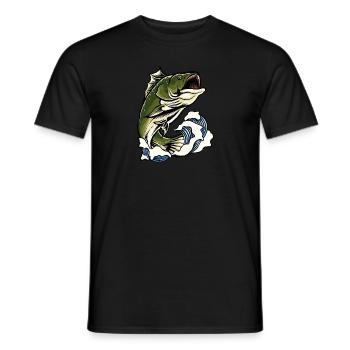 bass fishing illustration - Men's T-Shirt - black - Front - AI Model Male 178 light (178cm)