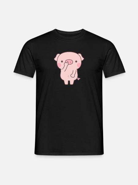 Mignon petit cochon cueillette nez Doodle - T-shirt homme - noir