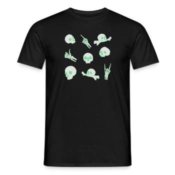 Halloween neon green skulls and bones hands patter - Men's T-Shirt - black - Front - AI Model Male 178 light (178cm)