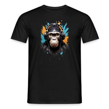 DJ Monkey: Musikmacher Affe mit Kopfhörer - Männer T-Shirt - Schwarz - Vorne - AI Model Male 178 light (178cm)