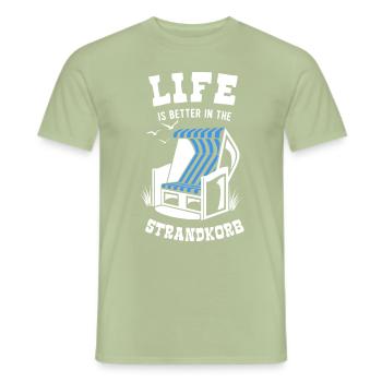 Life is better in the Strandkorb - Holiday - Sea - Men's T-Shirt - sage - Front - AI Model Male 178 light (178cm)