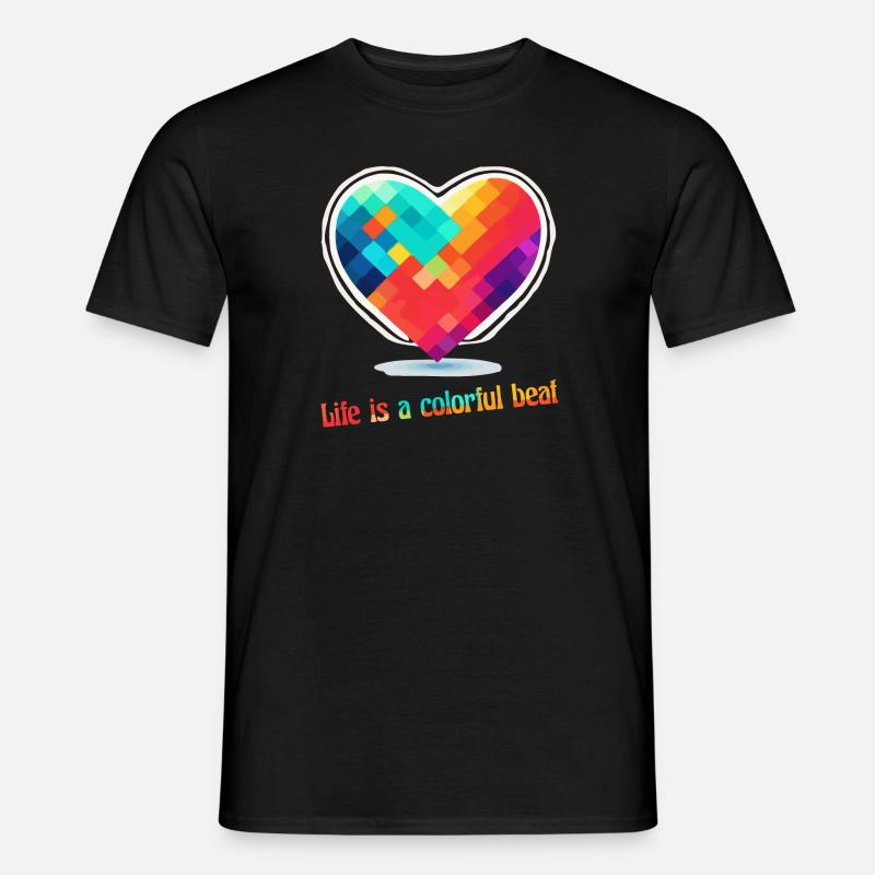 Das Leben ist ein farbenfroher Herzschlag - Männer T-Shirt - Schwarz