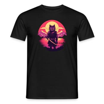 Synthwave samurai Cat - Männer T-Shirt - Schwarz - Vorne - AI Model Male 178 light (178cm)