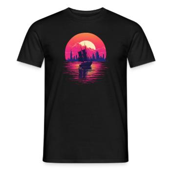 Synthwave sailing ship - Männer T-Shirt - Schwarz - Vorne - AI Model Male 178 light (178cm)