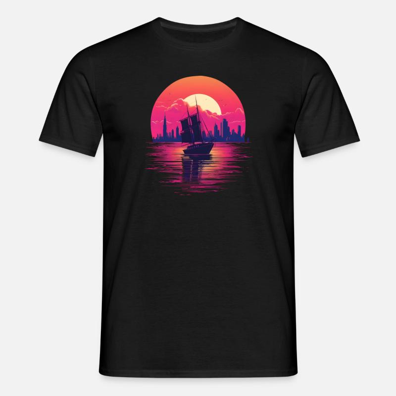 Synthwave sailing ship - Männer T-Shirt - Schwarz