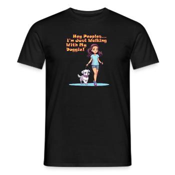 Salut les gens... Juste marcher avec mon toutou ! - T-shirt homme - noir - Devant - AI Model Male 178 light (178cm)