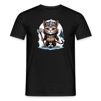 Cat Wikinger Viking Katze Geschenk Süß - Männer T-Shirt - Schwarz - Vorne - AI Model Male 178 light (178cm)