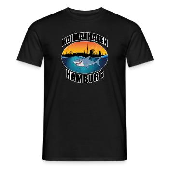 Haimat Hamburg Haifisch Motiv mit Skyline - Männer T-Shirt - Schwarz - Vorne - AI Model Male 178 light (178cm)
