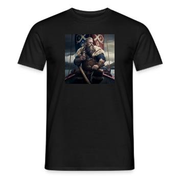 Vikings with a jug of mead on his ship - Men's T-Shirt - black - Front - AI Model Male 178 light (178cm)