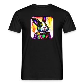 Colorful crazy bunny in steampunk stylle - Men's T-Shirt - black - Front - AI Model Male 178 light (178cm)