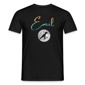 EMIL - Beautiful boy name with dinosaur - Men's T-Shirt - black - Front - AI Model Male 178 light (178cm)