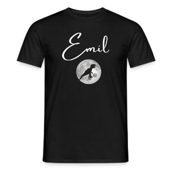 EMIL - Beautiful boy name with dinosaur - Men's T-Shirt - black - Front - AI Model Male 178 light (178cm)
