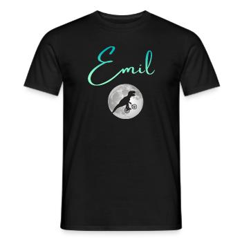 EMIL - Beautiful boy name with dinosaur - Men's T-Shirt - black - Front - AI Model Male 178 light (178cm)